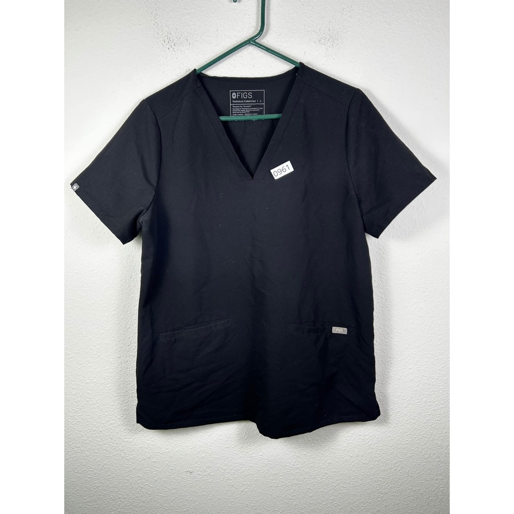 FIGS Technical Collection Black V-Neck Scrub Top Short Sleeve Medical Women L